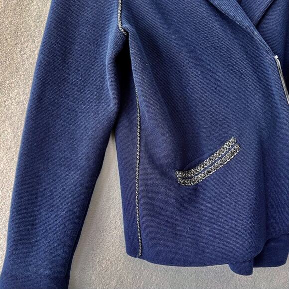 Chicos Navy Blue Double Knit Cardigan Blazer Sweater Chicos Size 2 / 12, Large - Picture 3 of 14